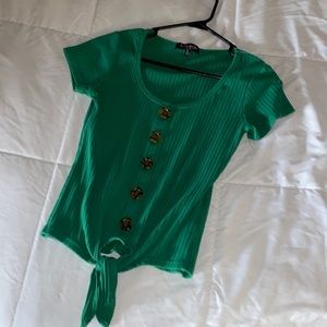 Green ribbed tie shirt